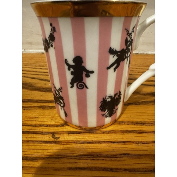 KulturGut‎ AG Bone China Mug Pink White Stripes Gold Rim Silhouettes Cherubs 3'' - Picture 3 of 9